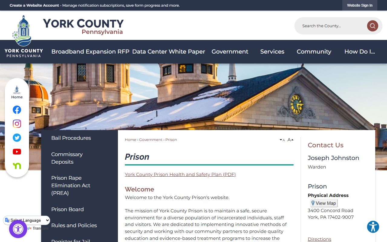 York County Prison inmate lookup official page